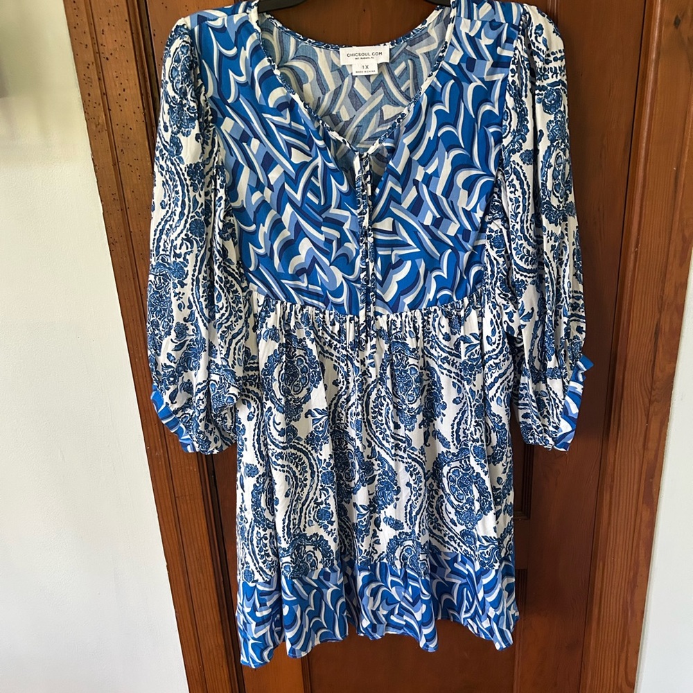 Chic Soul Blue and White Mini Dress
